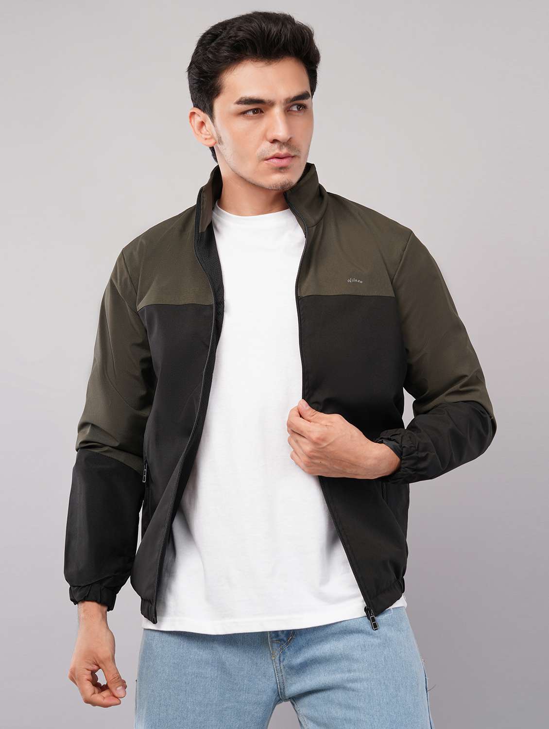 men color block long sleeve windcheater jacket