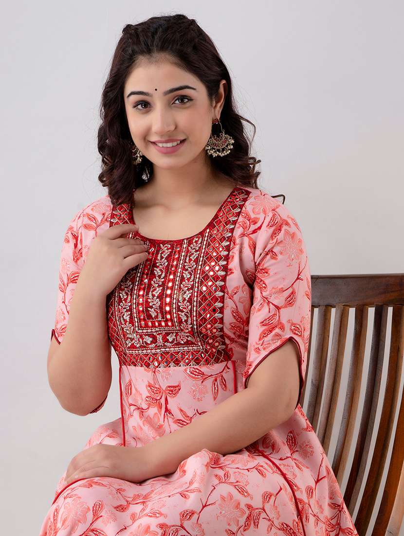 women floral printed short sleeve tiered ethnic dress - 22079788 -  Standard Image - 1