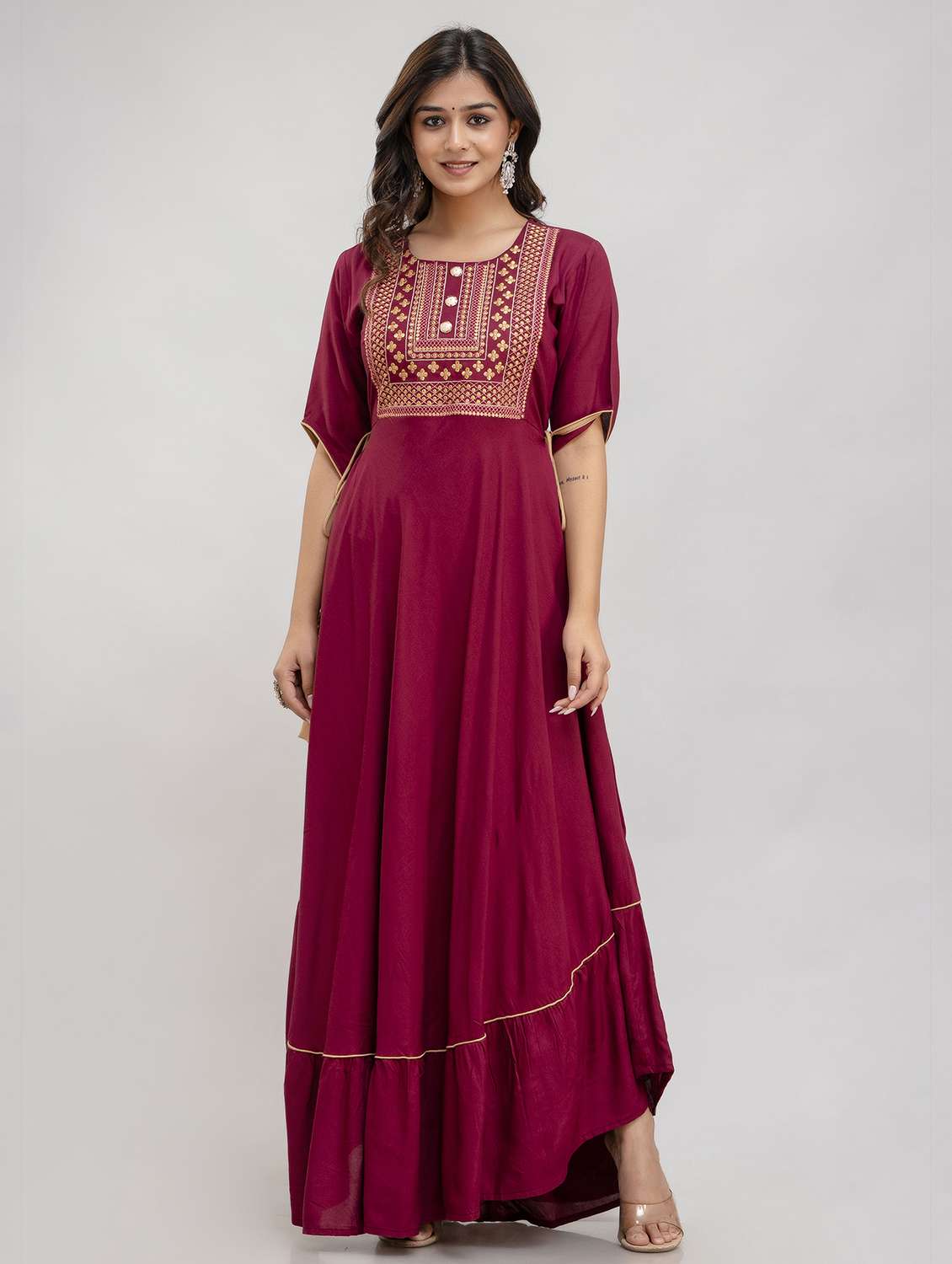 women embroidered round neck tiered ethnic dress - 22079789 - Standard Image - 1