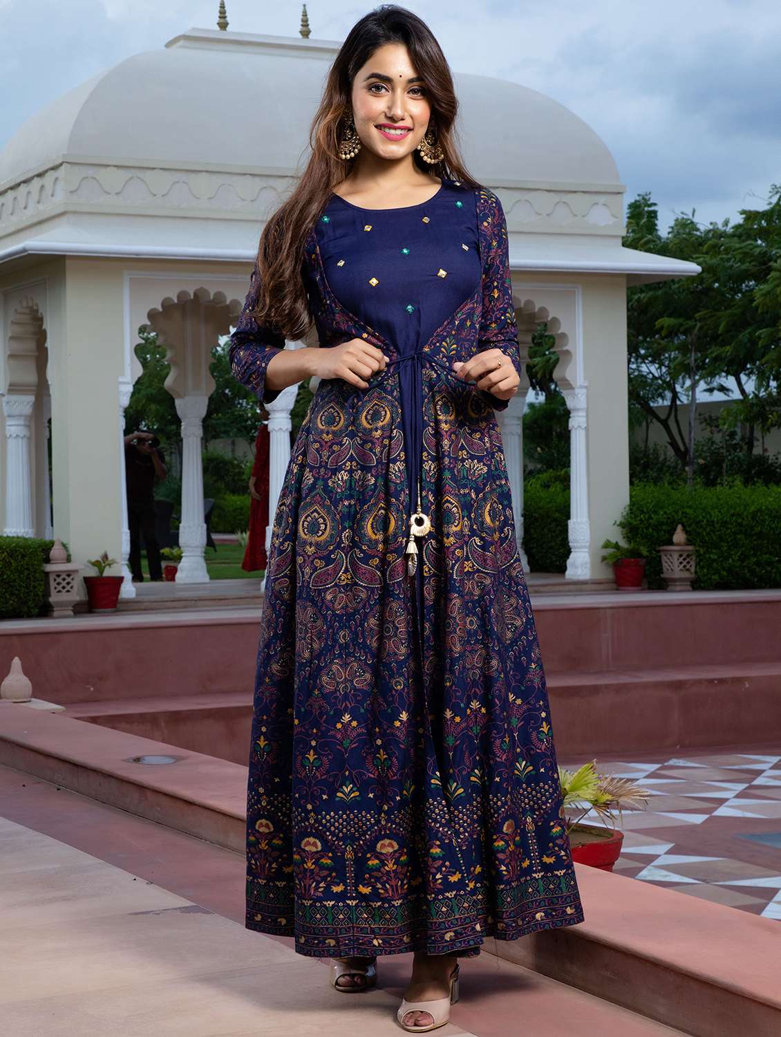 women printed three quarter sleeve  a-line ethnic dress - 22079790 -  Standard Image - 1