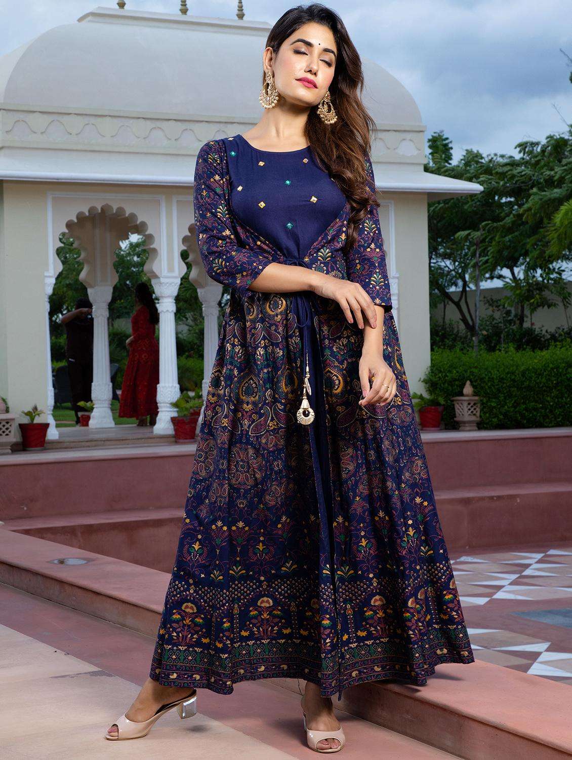 women printed three quarter sleeve  a-line ethnic dress - 22079790 -  Standard Image - 4