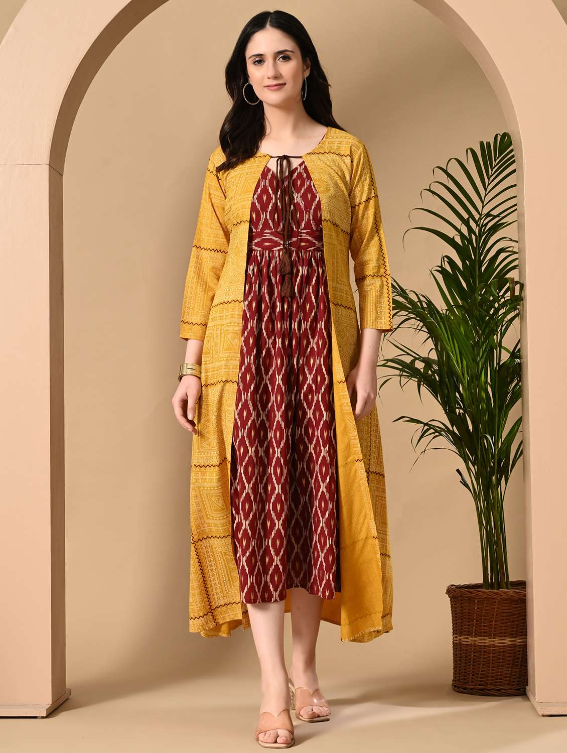 women printed three quarter sleeve ethnic dress