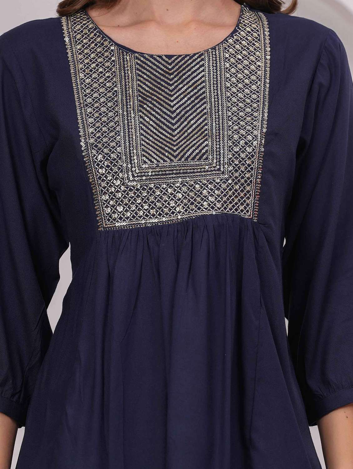 women embroidered three quarter sleeve kurti - 22079823 - Standard Image - 4