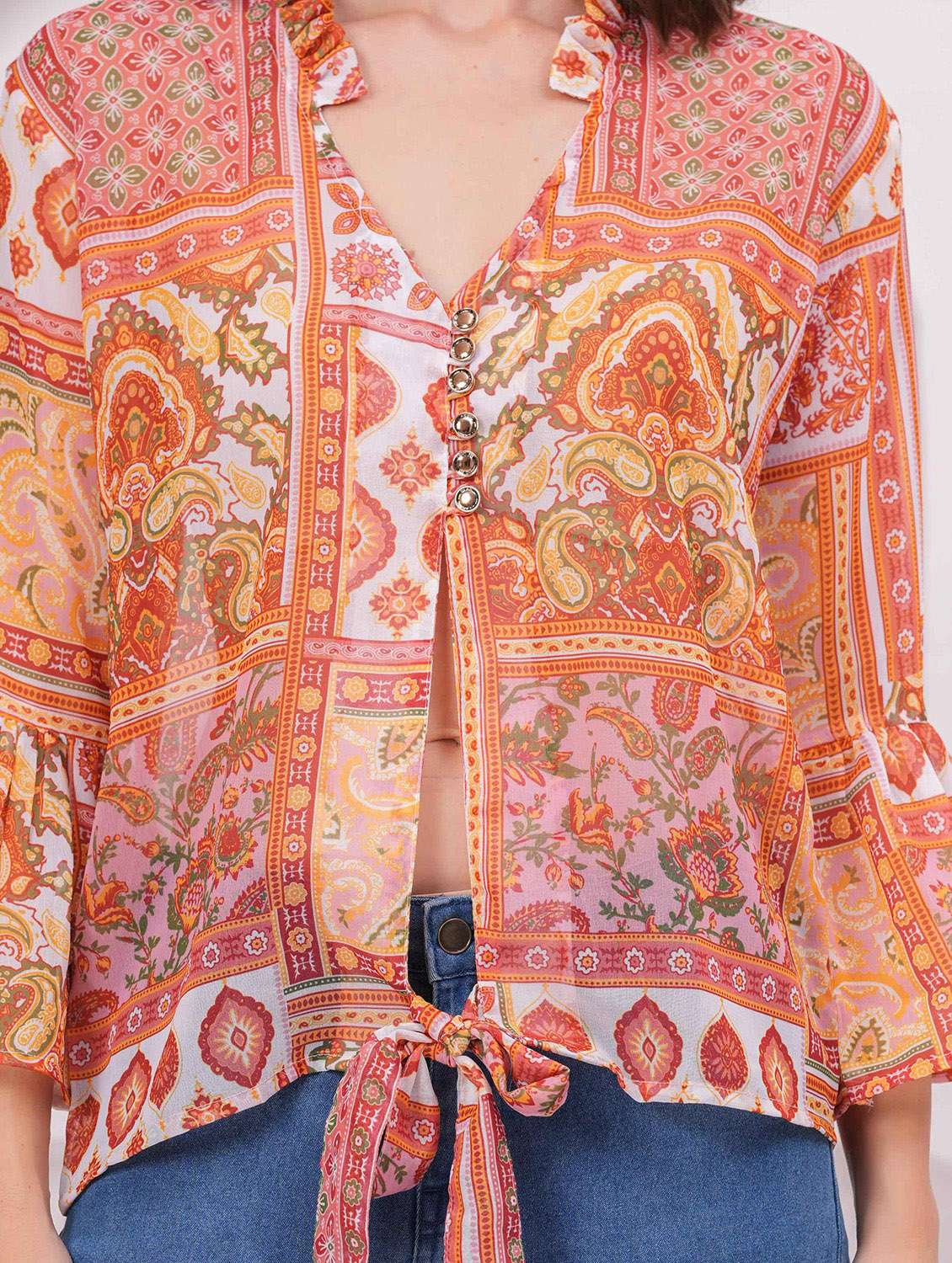 women printed bell slevee regular top - 22079827 - Standard Image - 4