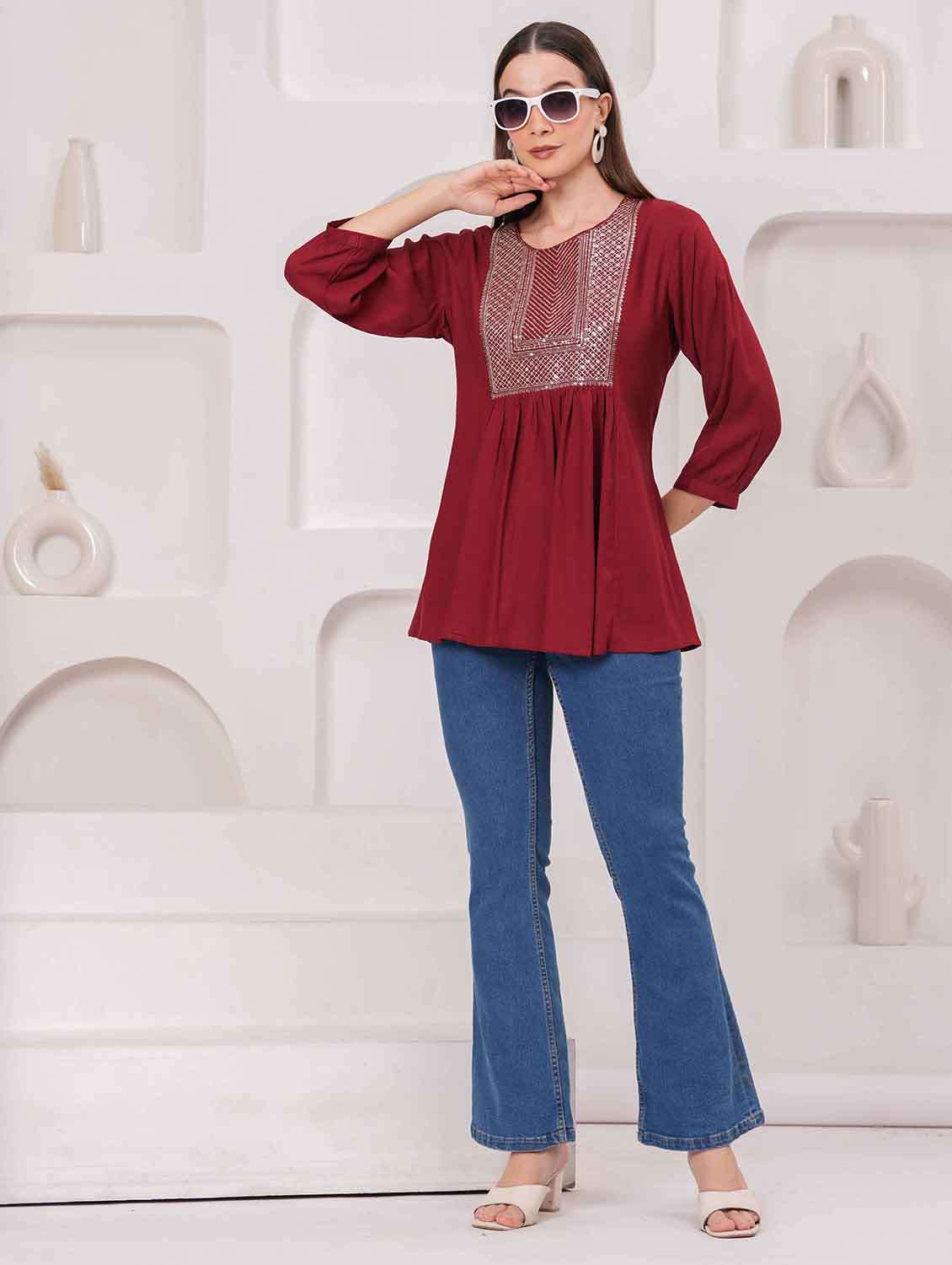 women embroidered three quarter sleeve kurti - 22079844 - Standard Image - 4