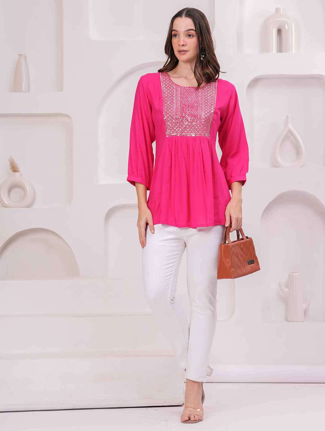 women embroidered three quarter sleeve kurti - 22079846 - Standard Image - 4