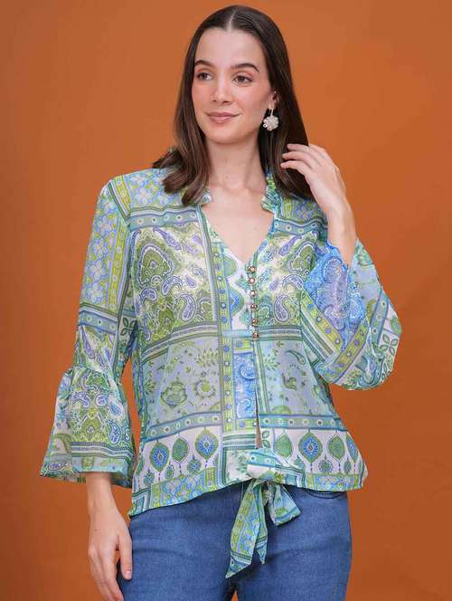 women printed bell slevee regular top - 22079848 -  Standard Image - 0