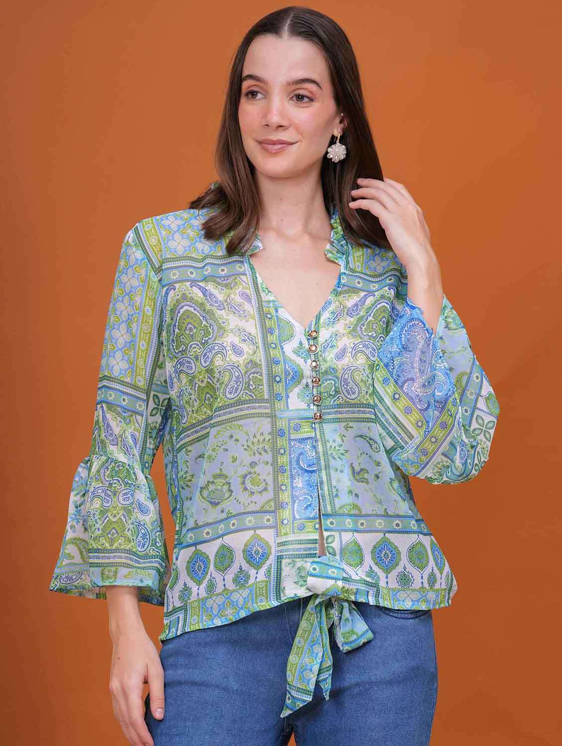 women printed bell slevee regular top - 22079848 -  Zoom Image - 0
