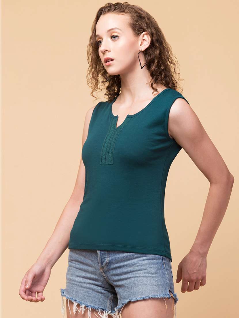 women solid notch neck sleeveless tank top - 22079850 -  Standard Image - 1