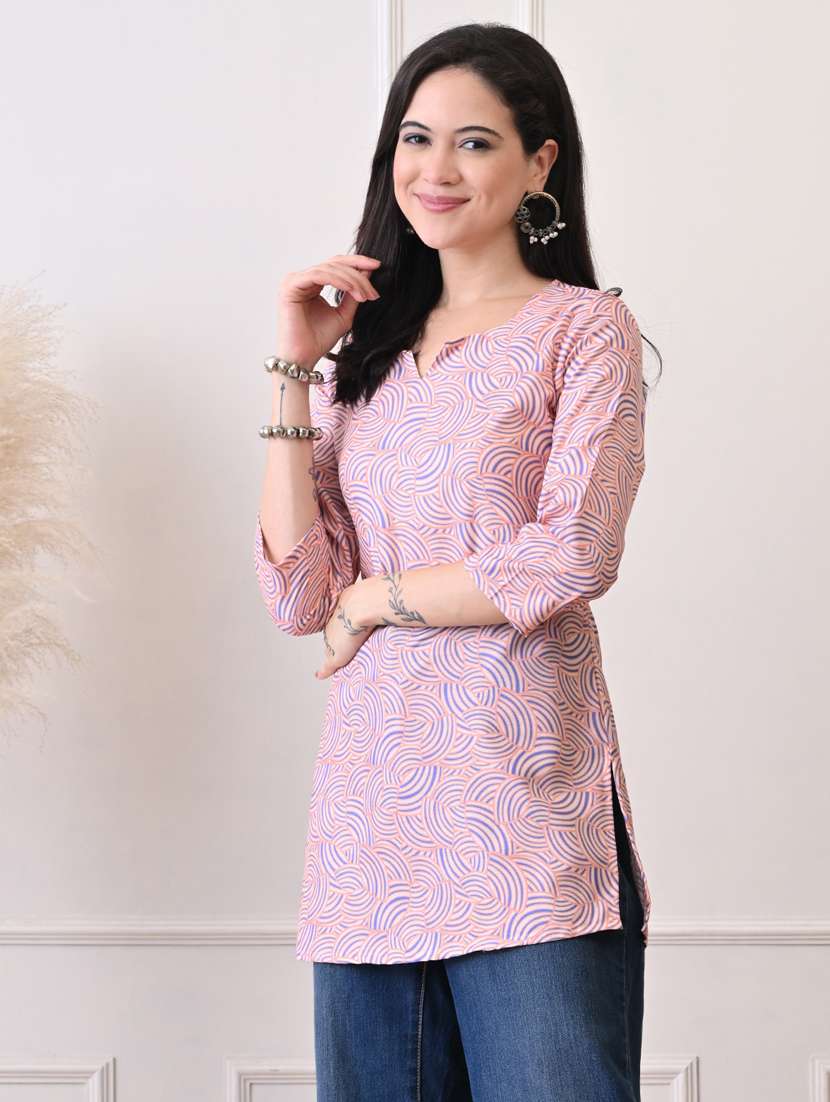 women printed three quarter sleeve straight kurti - 22079858 - Standard Image - 1
