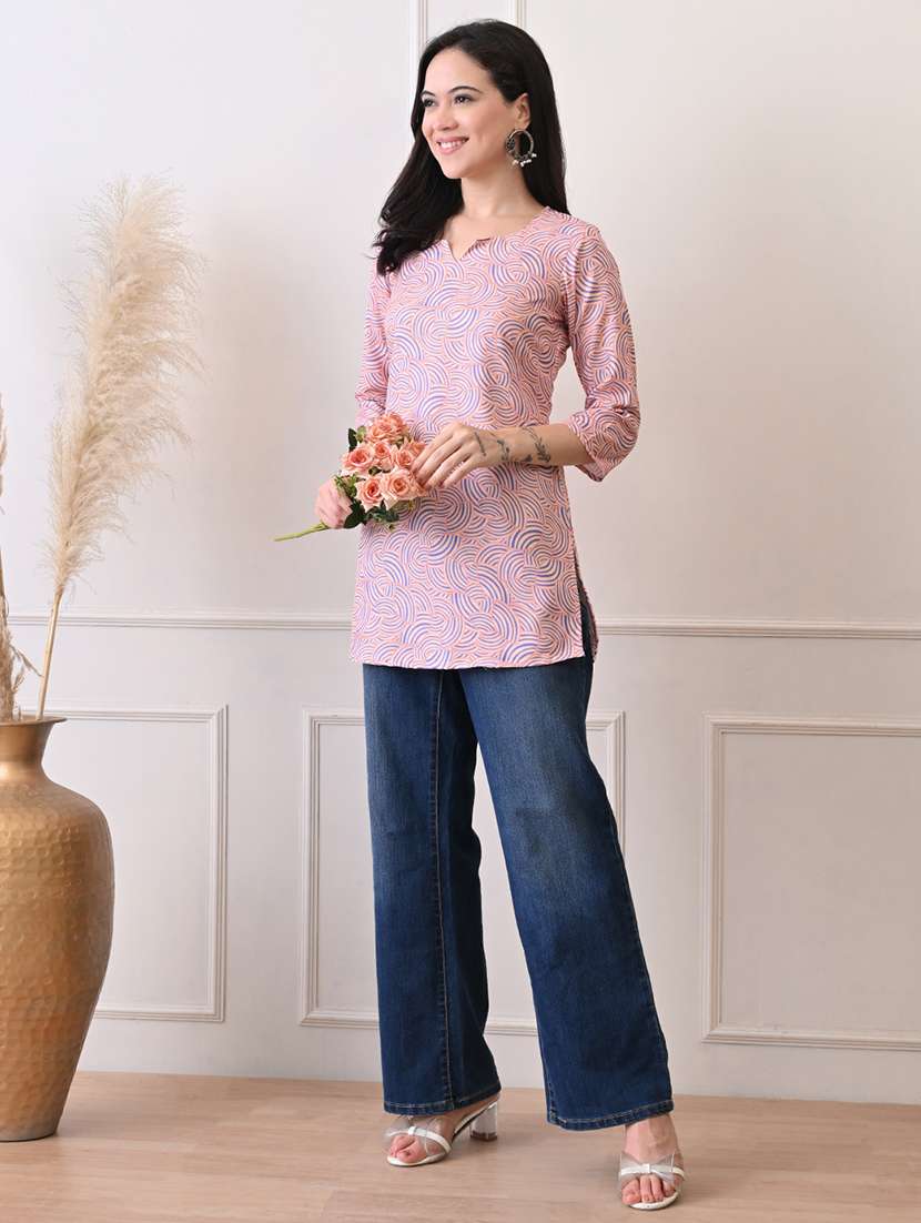 women printed three quarter sleeve straight kurti - 22079858 - Standard Image - 4