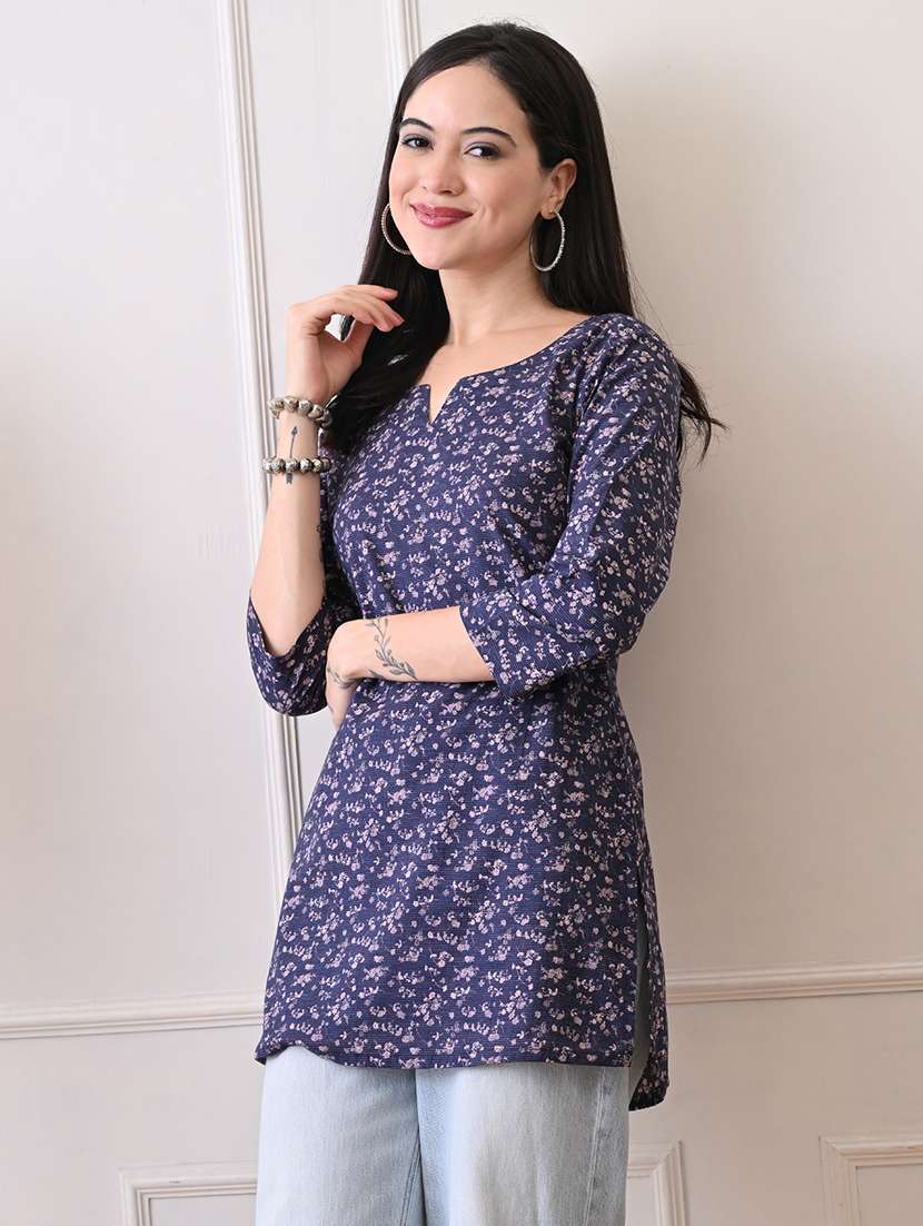 women printed three quarter sleeve straight kurti - 22079859 - Standard Image - 1