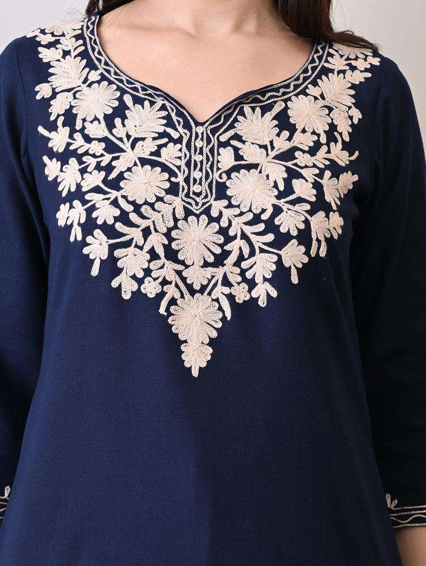 women embroidered three quarter sleeve straight kurti - 22079861 -  Standard Image - 1