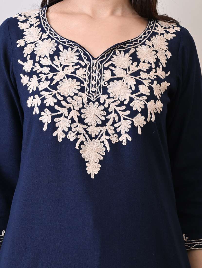 women embroidered three quarter sleeve straight kurti - 22079861 - Standard Image - 4