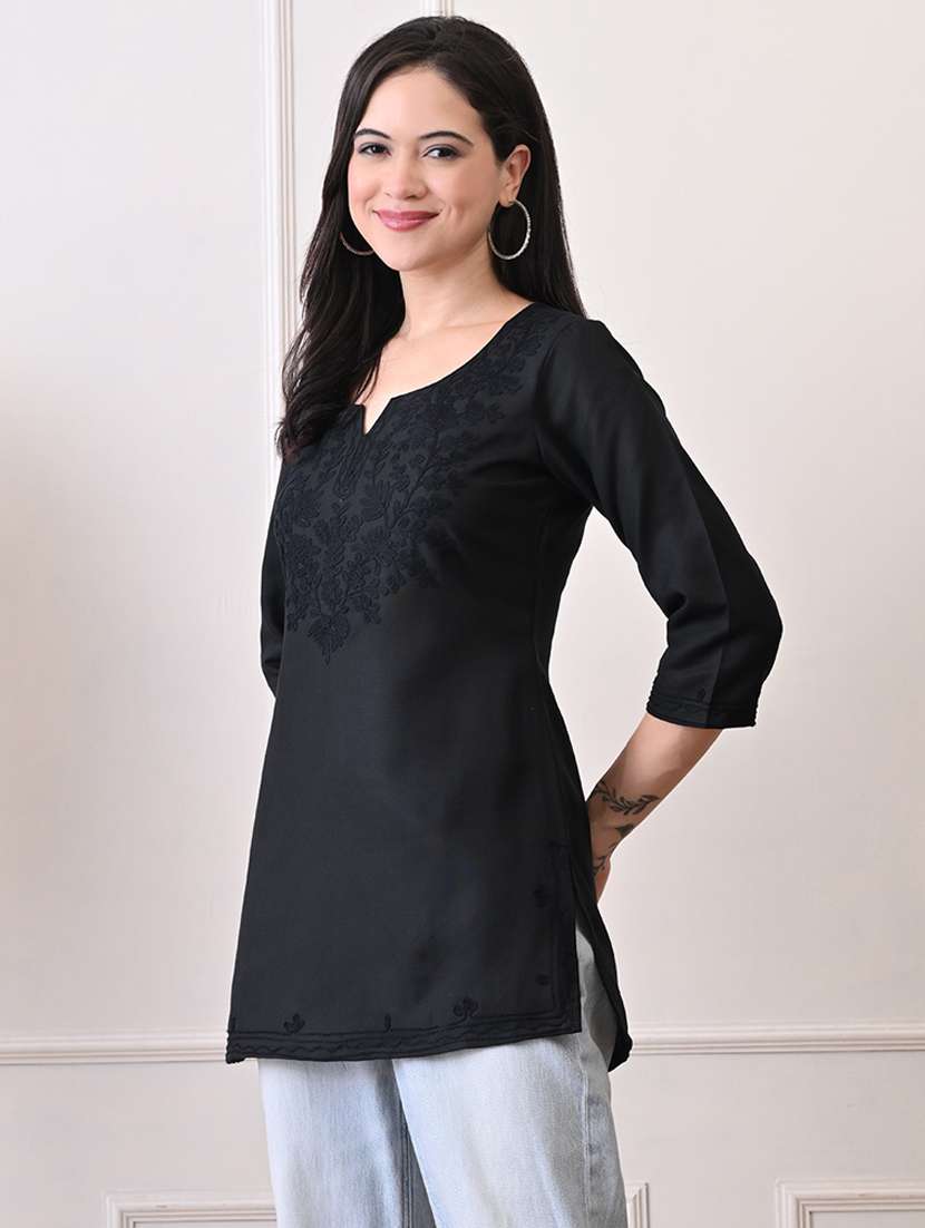 women embroidered three quarter sleeve straight kurti - 22079863 - Standard Image - 1