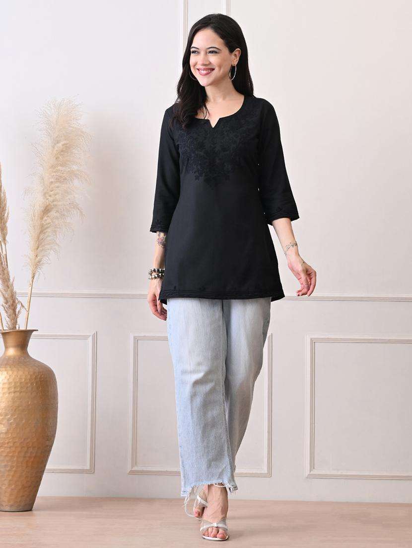 women embroidered three quarter sleeve straight kurti - 22079863 -  Standard Image - 4