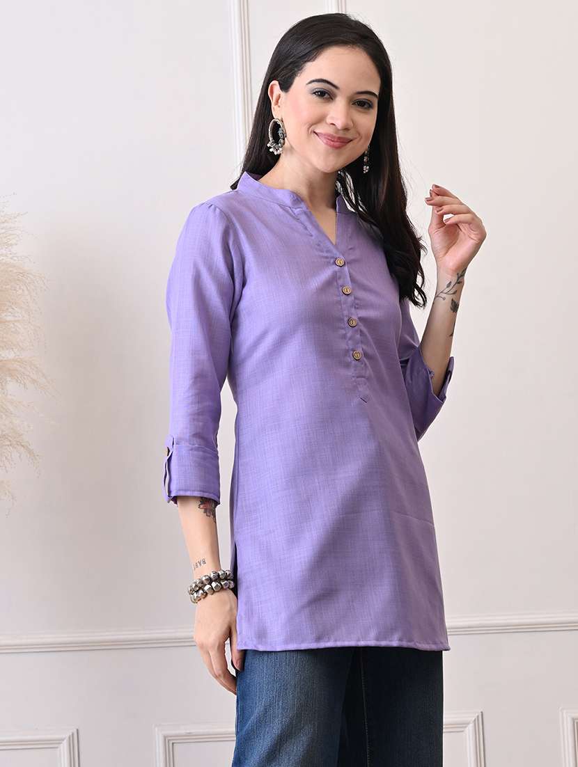 women solid three quarter sleeve straight kurti - 22079865 -  Standard Image - 1