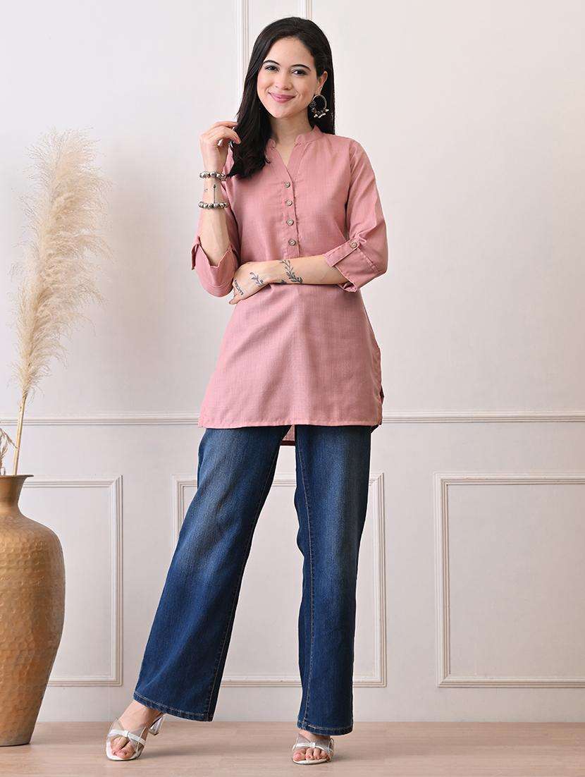 women solid three quarter sleeve straight kurti - 22079866 -  Standard Image - 4