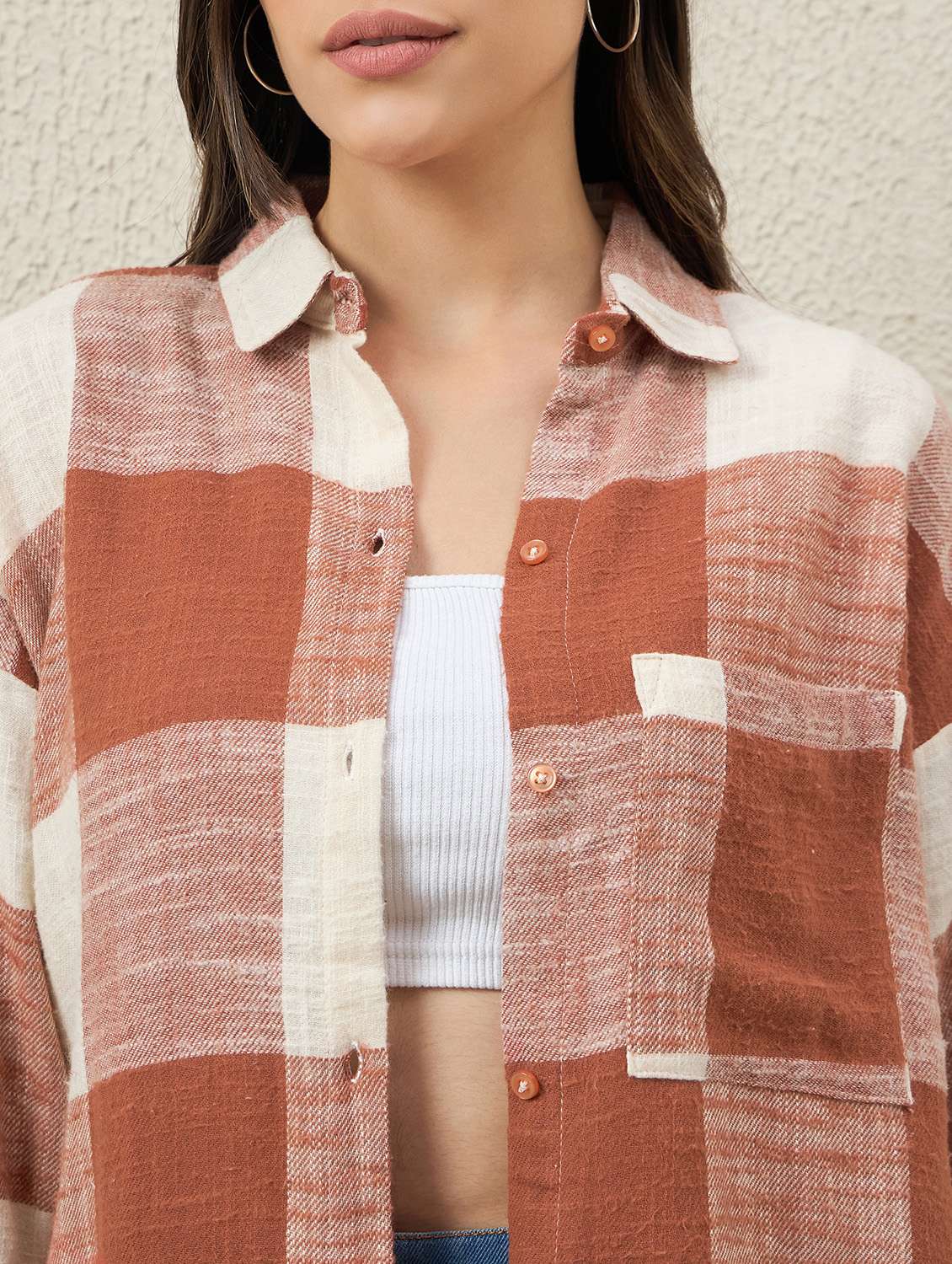 women checkered long sleeve collared oversized shirt - 22079868 - Standard Image - 4