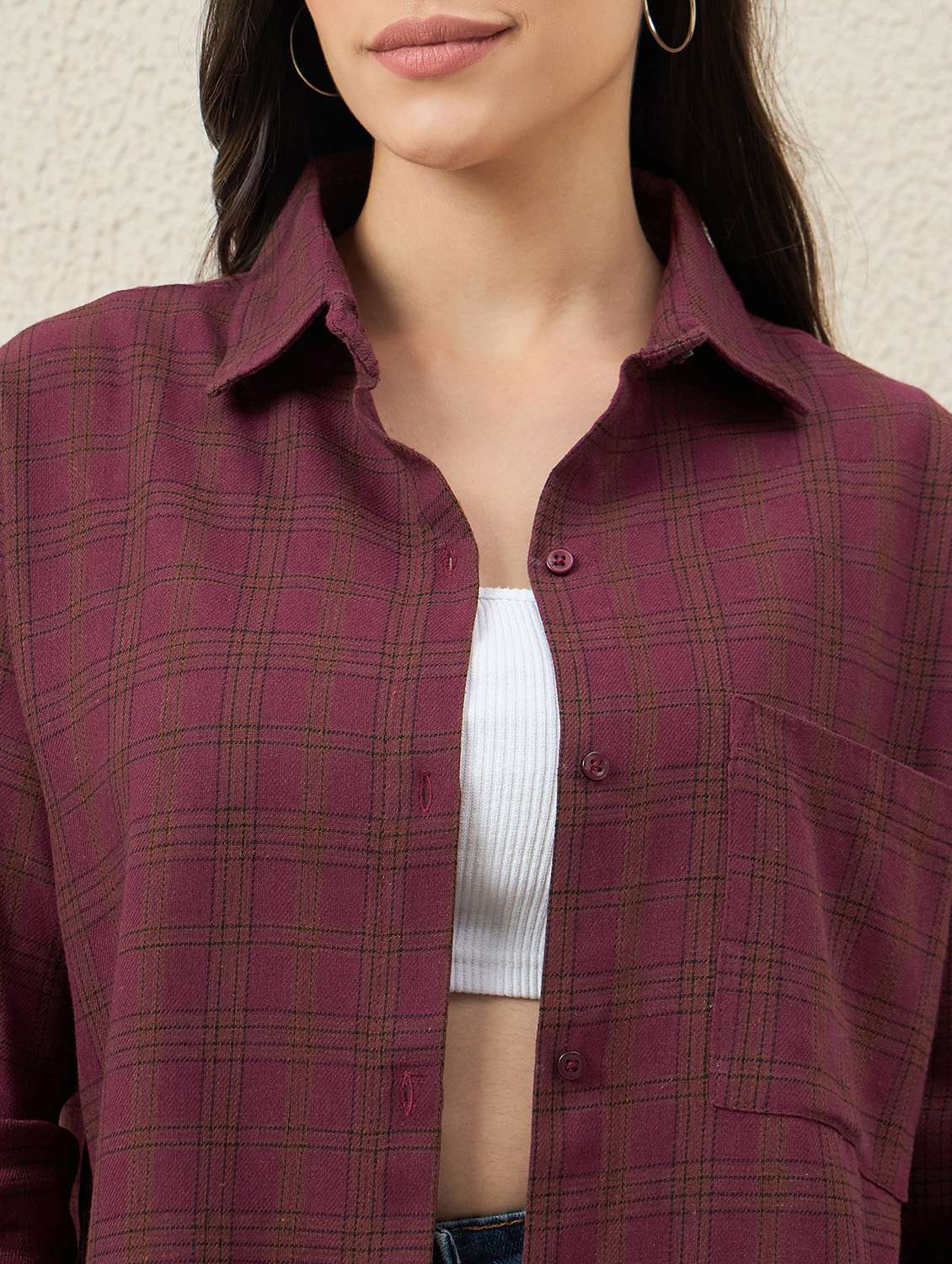women checkered long sleeve collared oversized shirt - 22079870 - Standard Image - 4