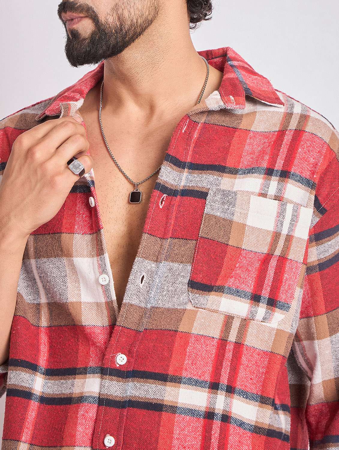 men checkered long sleeve oversized casual shirt - 22079871 - Standard Image - 4