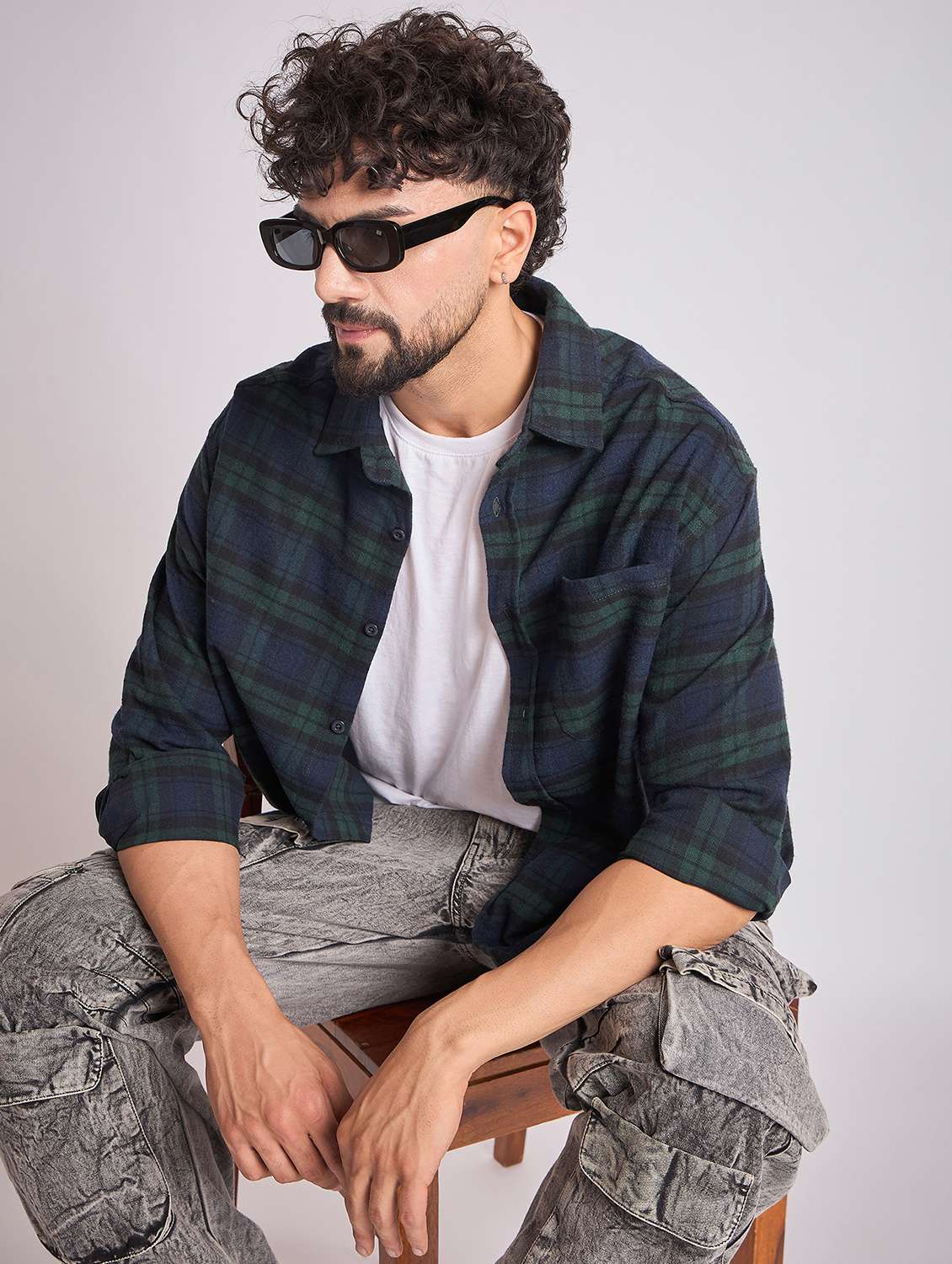 men checkered long sleeve oversized casual shirt - 22079872 -  Standard Image - 1