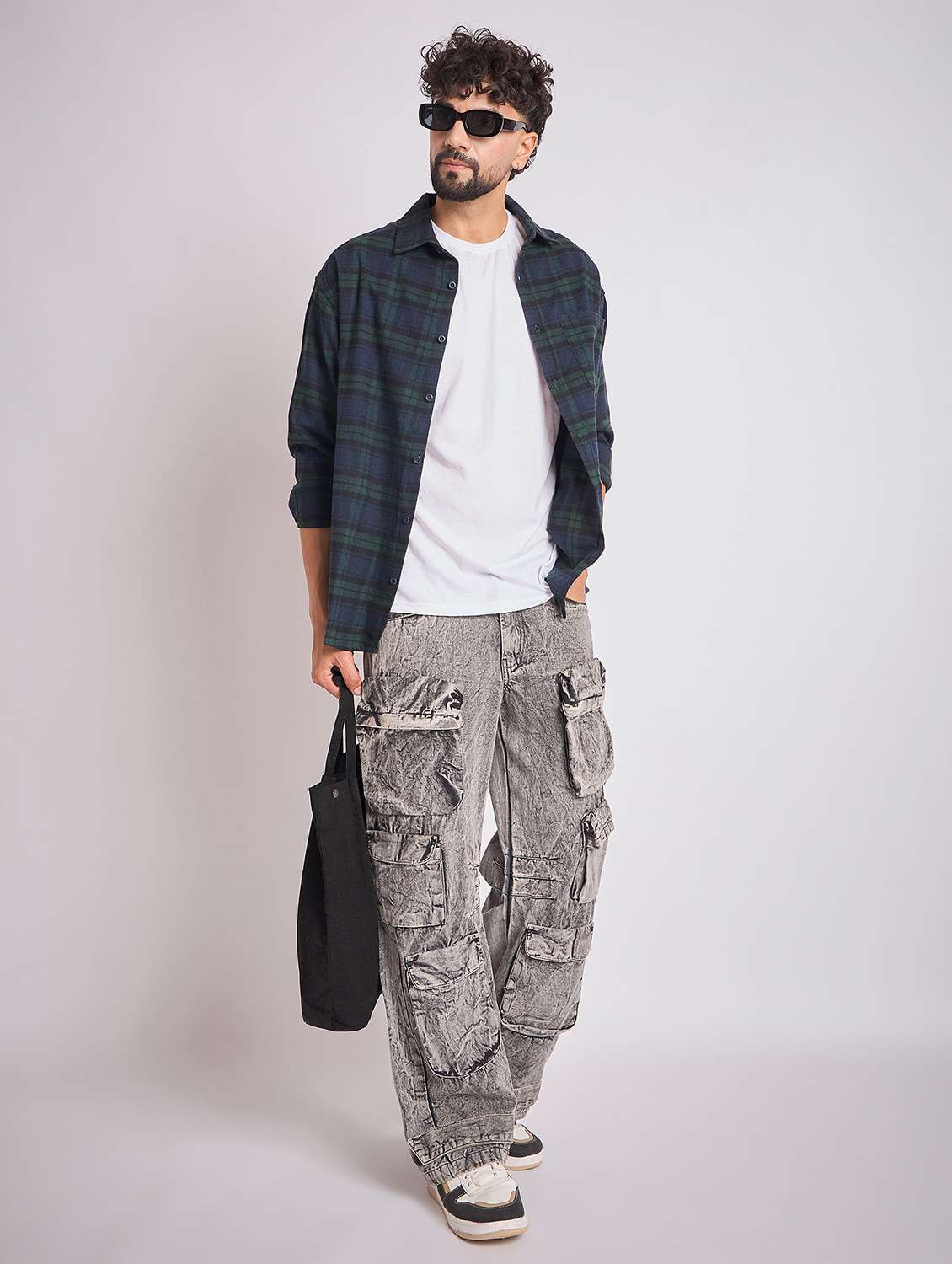 men checkered long sleeve oversized casual shirt - 22079872 -  Standard Image - 4