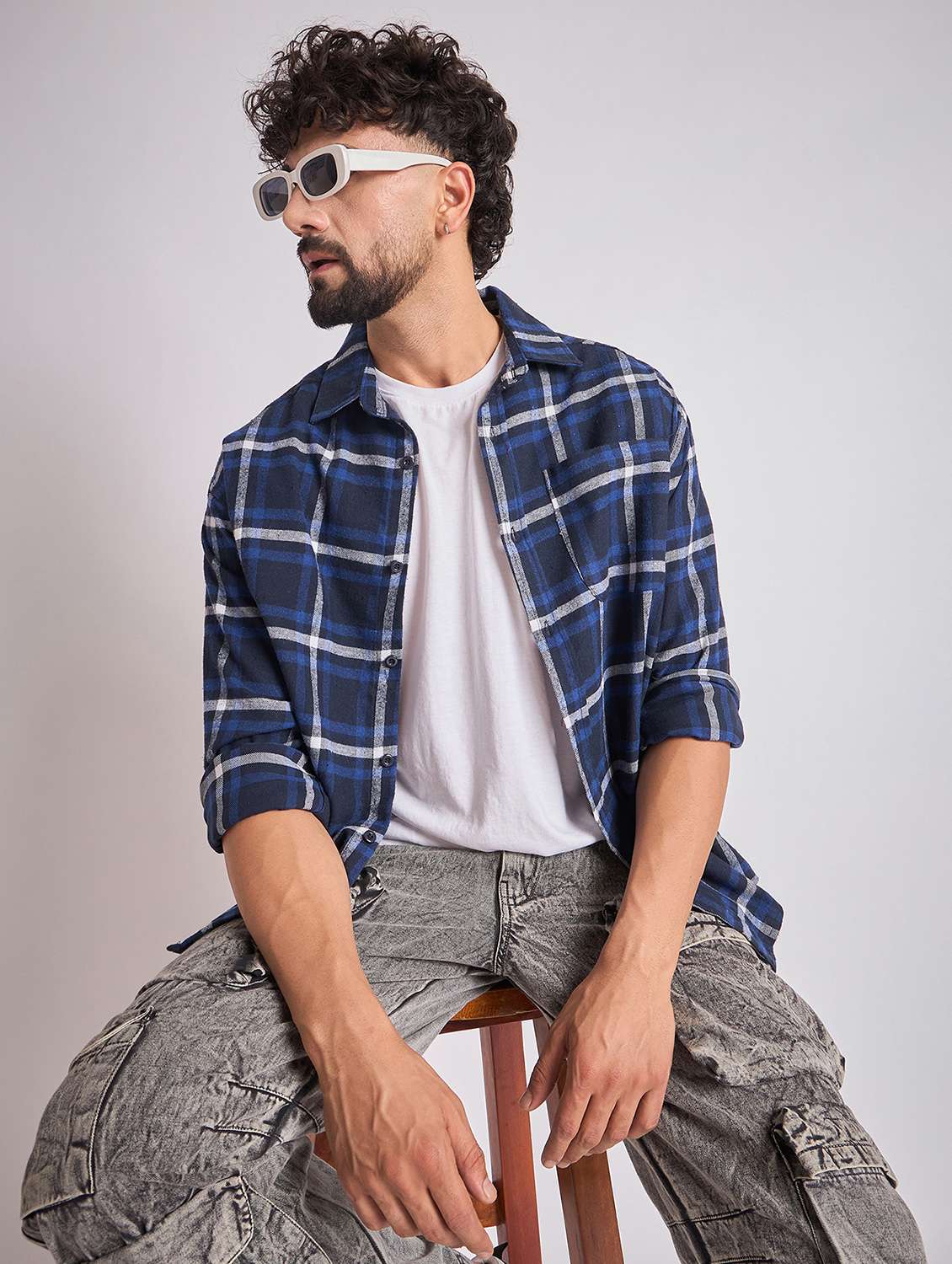 men checkered long sleeve oversized casual shirt - 22079874 - Standard Image - 1