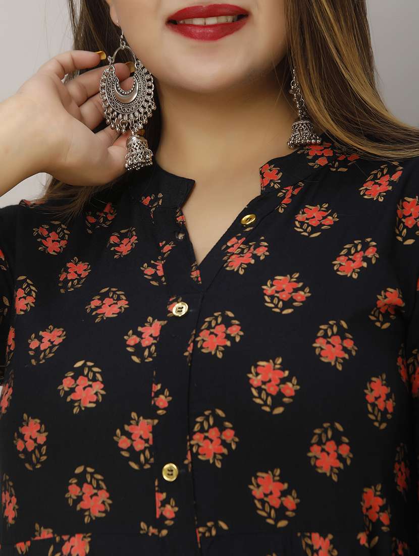 women floral printed three quarter sleeve ethnic dress - 22079876 -  Standard Image - 4