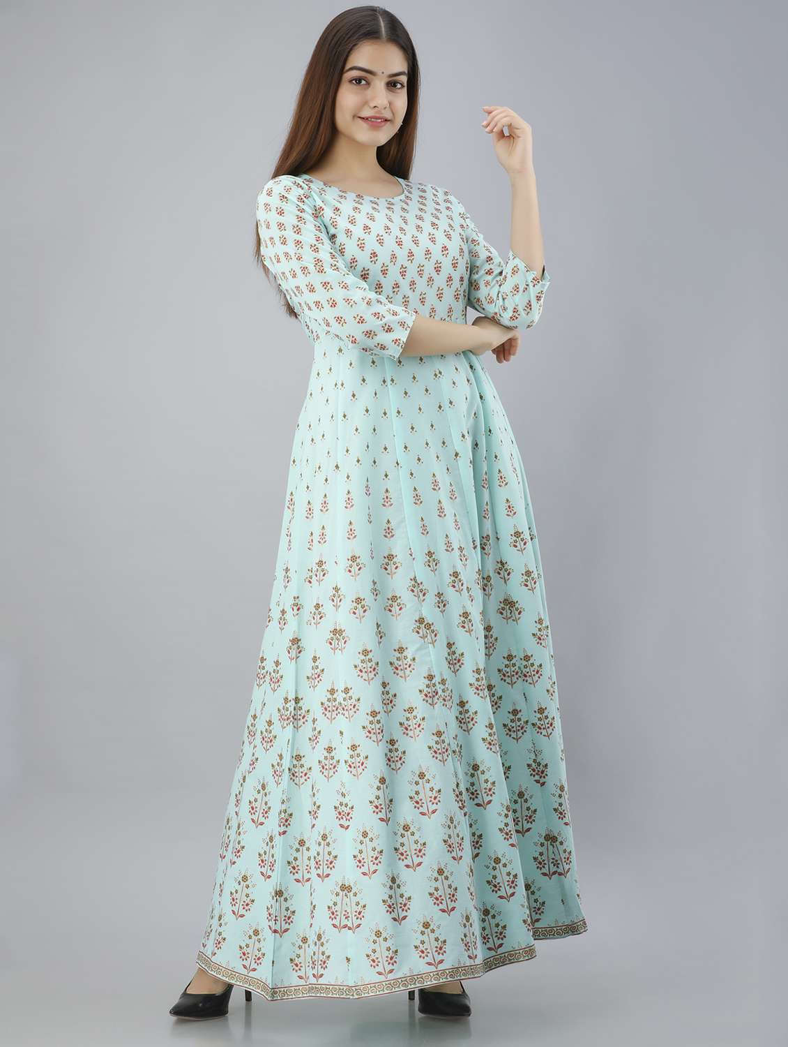 women printed three quarter sleeve ethnic dress - 22079877 -  Standard Image - 1