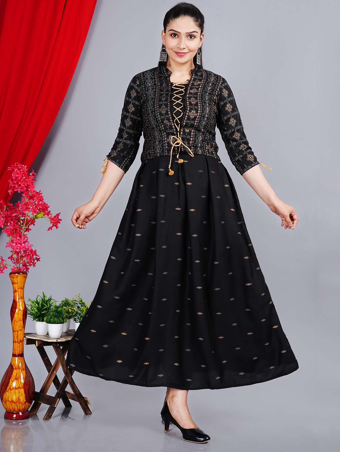 women printed three quarter sleeve ethnic dress