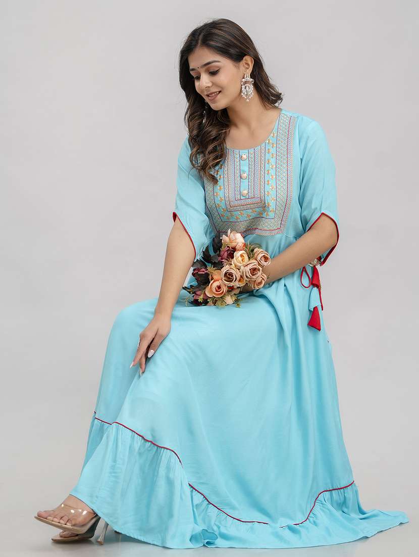 women embroidered three quarter sleeve ethnic dress - 22079888 -  Standard Image - 4