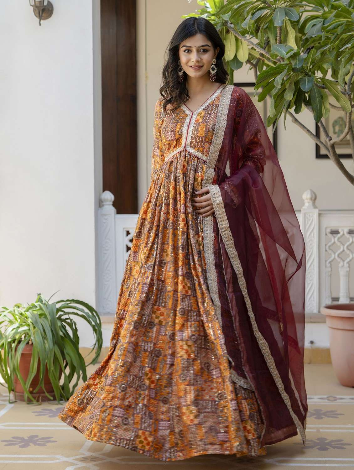 women printed long sleeve kurta with dupatta set - 22079891 - Standard Image - 1