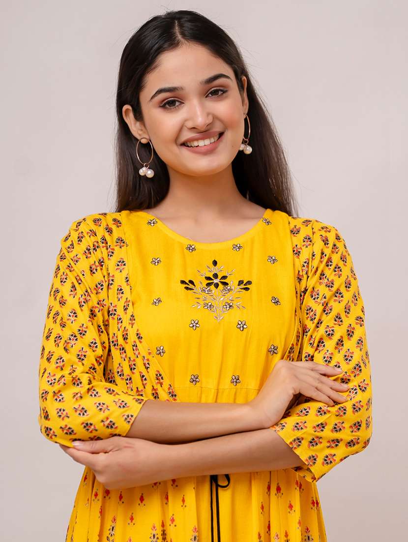 women printed three quarter sleeve ethnic dress - 22079892 -  Standard Image - 4