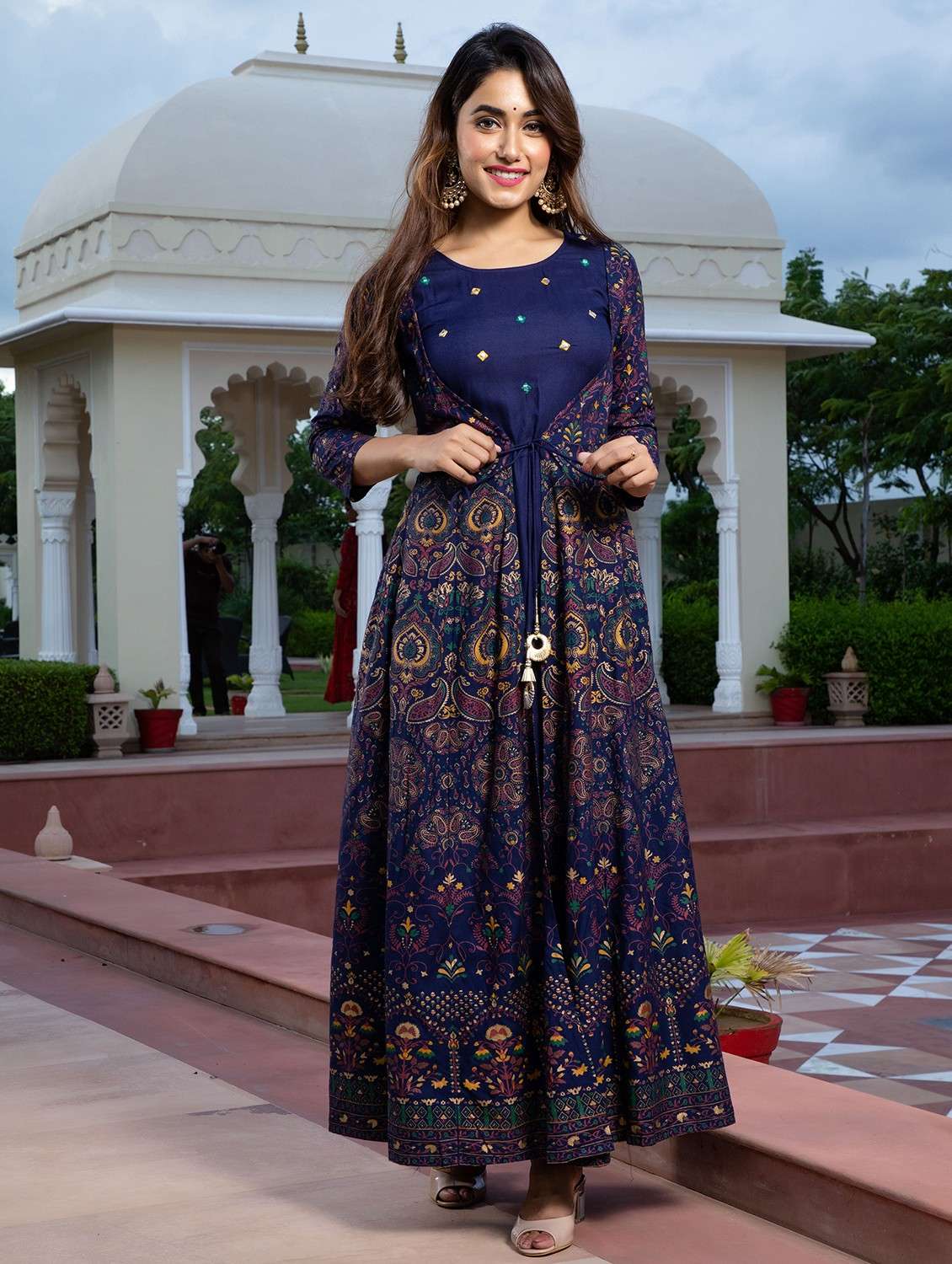 women printed three quarter sleeve ethnic dress