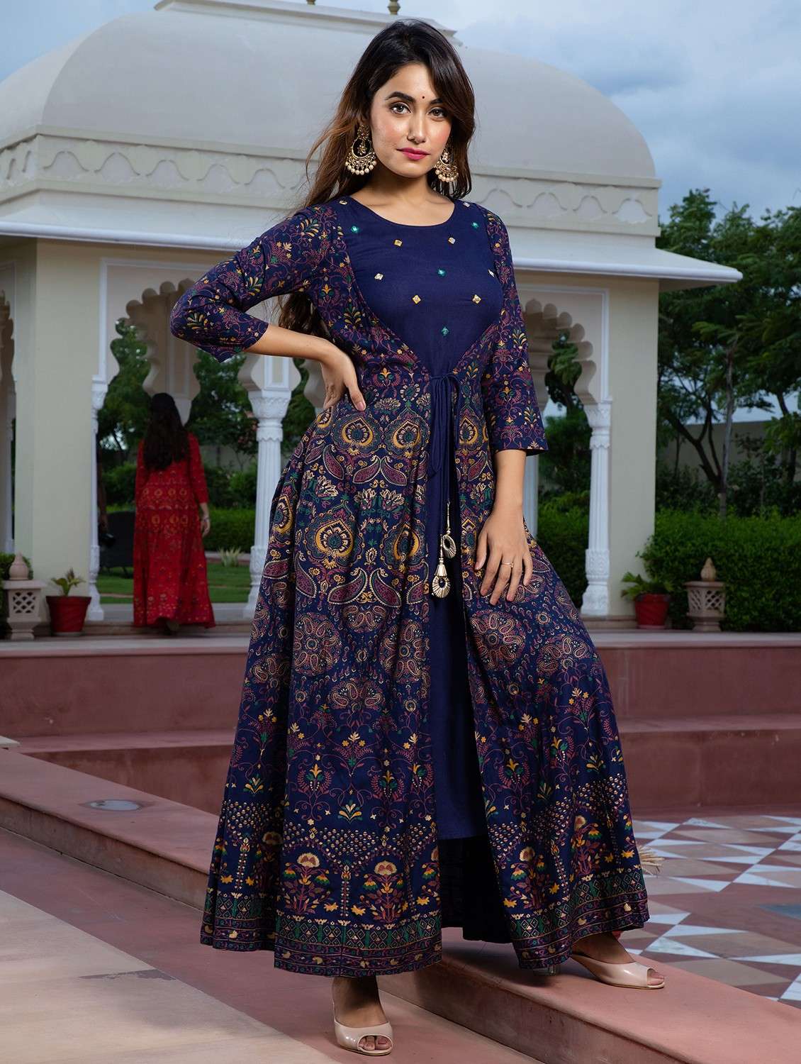 women printed three quarter sleeve ethnic dress - 22079893 -  Standard Image - 1