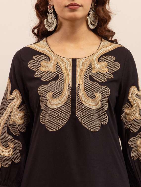 women solid with work three quarter sleeve ethnic co-ord set - 22079903 - Standard Image - 4