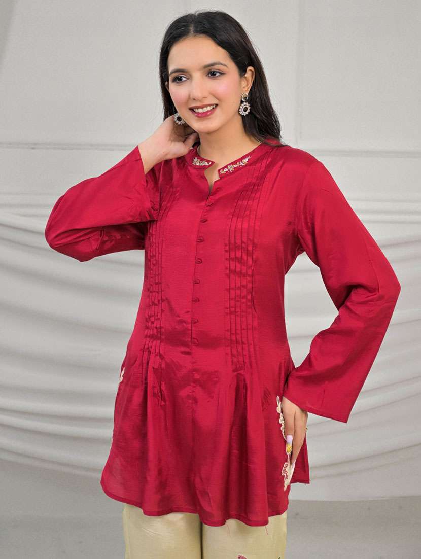 women solid with work long sleeve ethnic co-ord set - 22079907 - Standard Image - 1