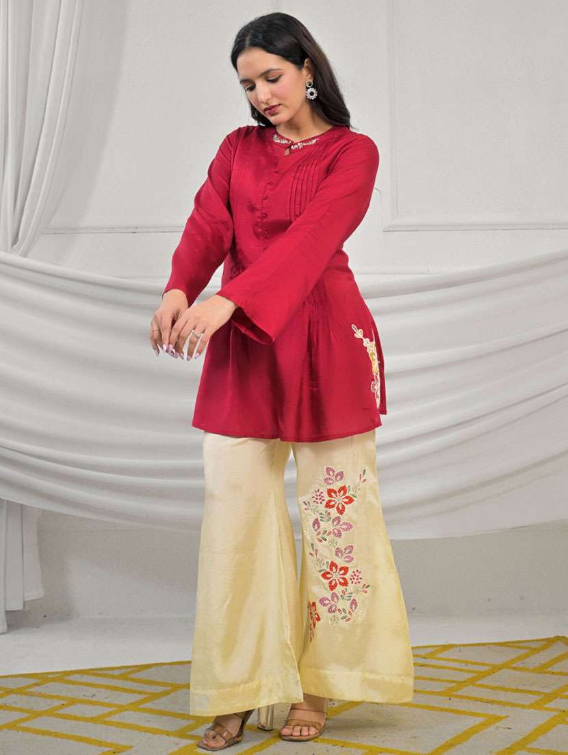 women solid with work long sleeve ethnic co-ord set - 22079907 - Standard Image - 4
