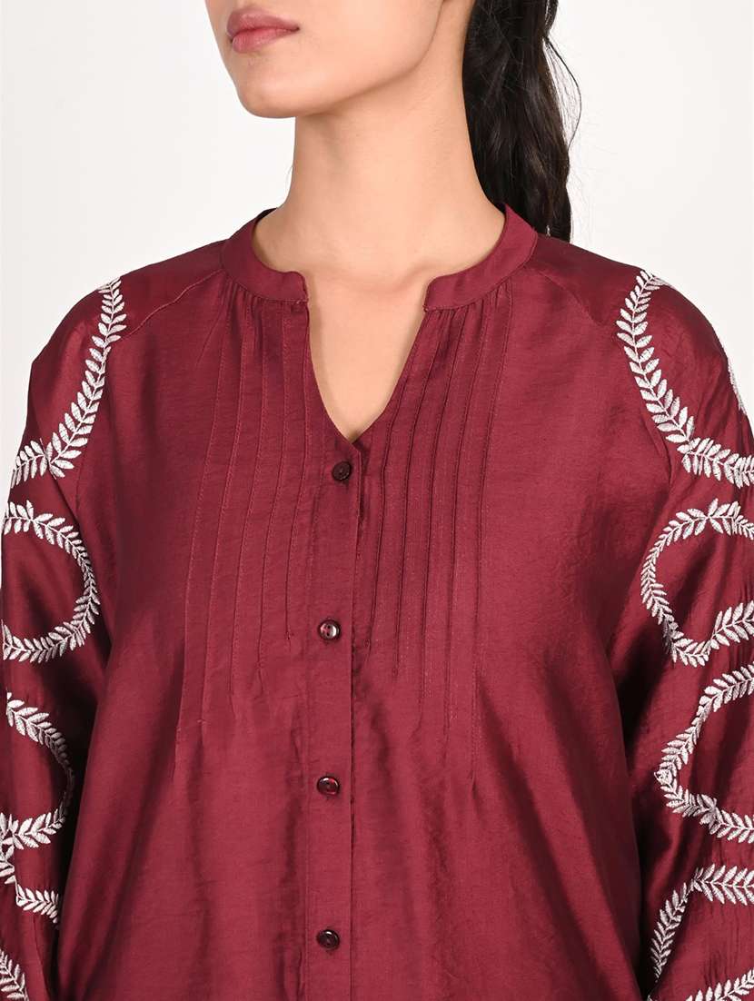 women solid with work long sleeve ethnic co-ord set - 22079915 - Standard Image - 4