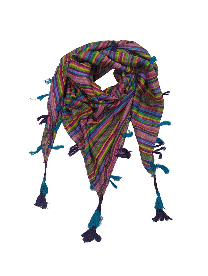 women striped scarf with tassels - 22079966 - Standard Image - 1