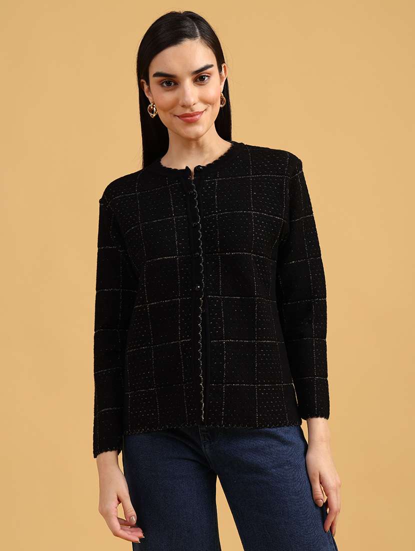 women self designed long sleeve cardigan - 22080193 -  Standard Image - 1