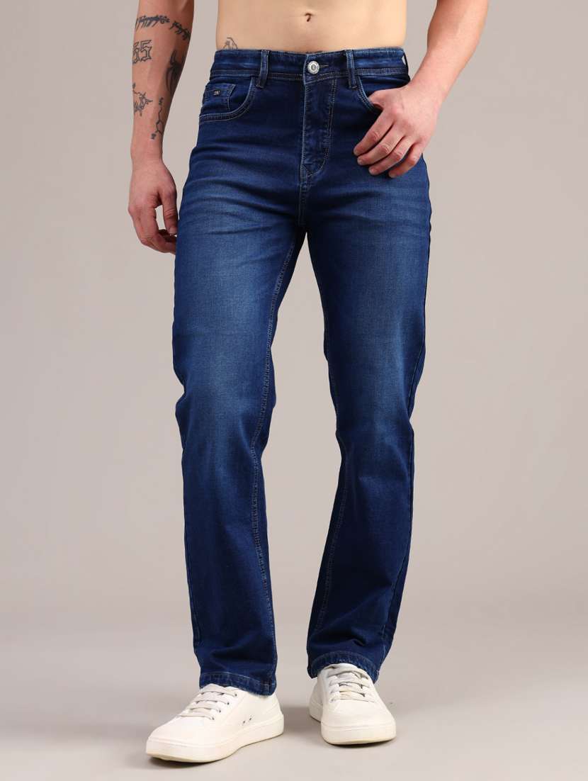 Men Washed Mid Rise Full Length Straight Fit Jeans - 22080210 -  Standard Image - 1