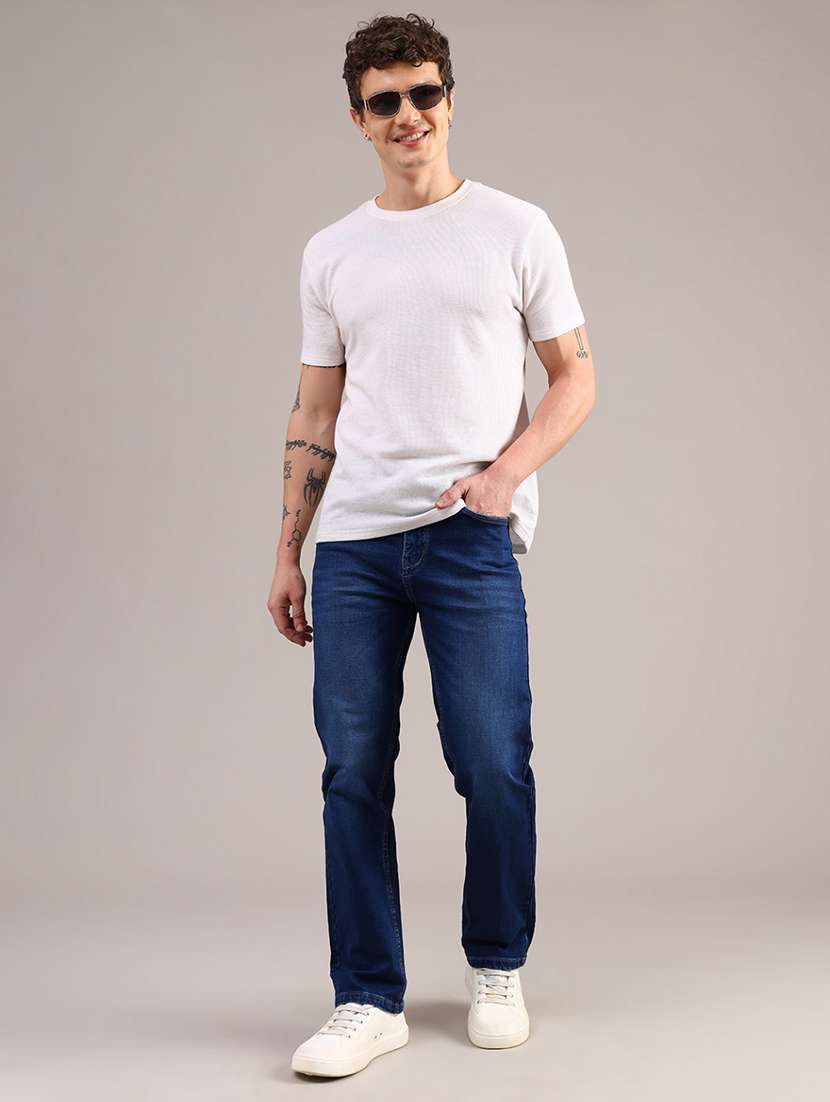 Men Washed Mid Rise Full Length Straight Fit Jeans - 22080210 -  Standard Image - 4