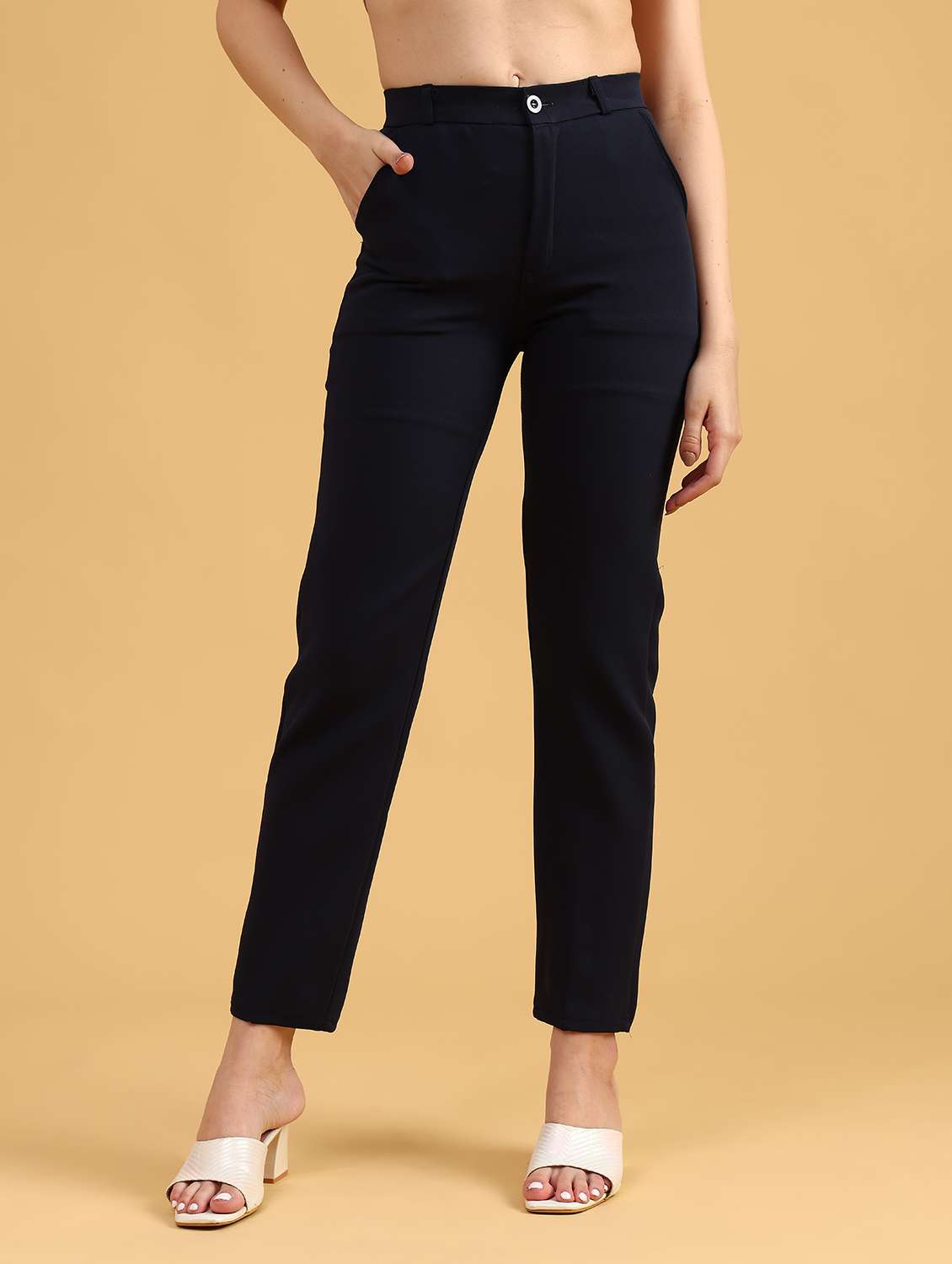 women solid high rise cigarette pants - 22080218 -  Standard Image - 1