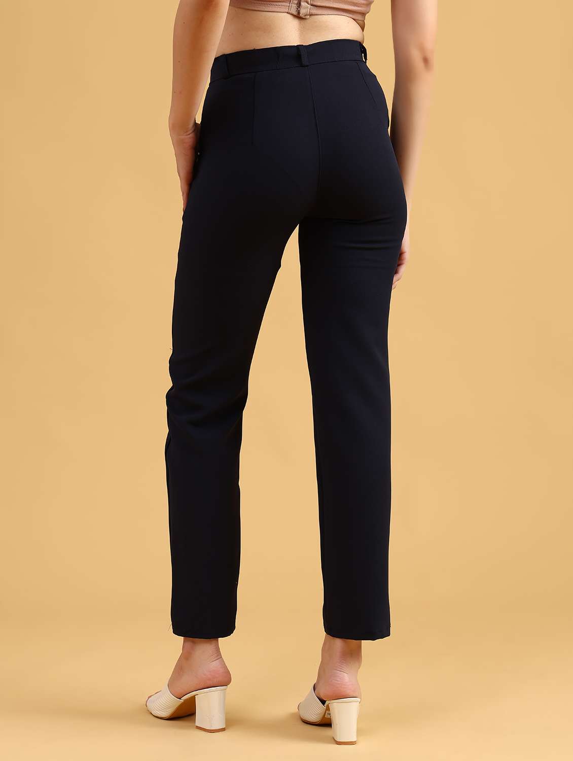 women solid high rise cigarette pants - 22080218 -  Standard Image - 4