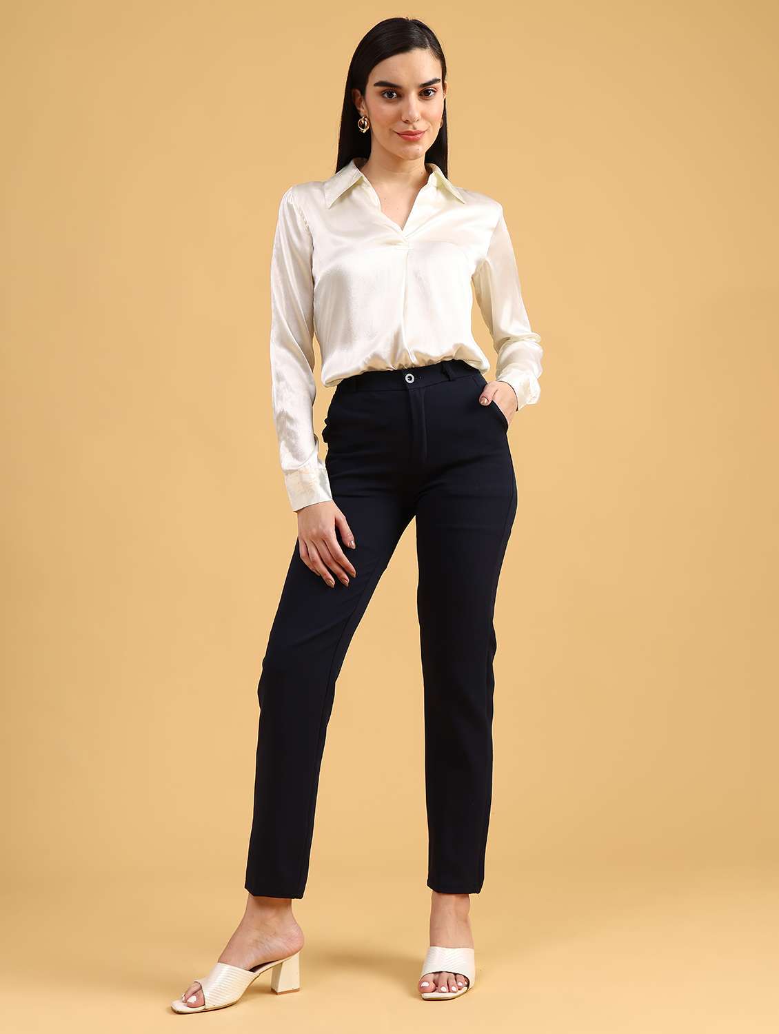 women solid high rise cigarette pants - 22080218 -  Standard Image - 6