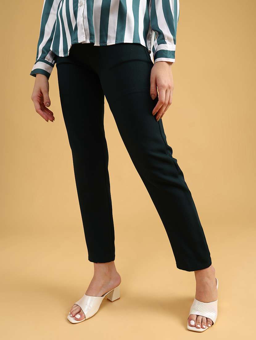 women solid high rise cigarette pants - 22080219 -  Standard Image - 1