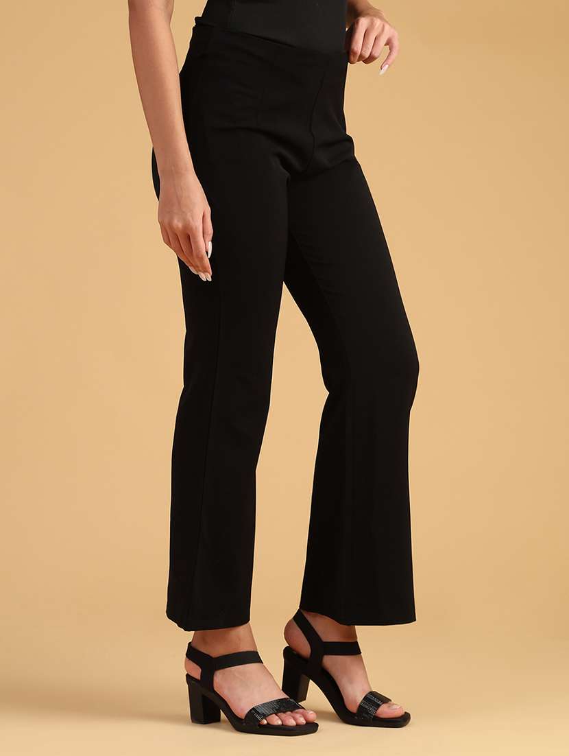 women solid mid rise bootcut trouser