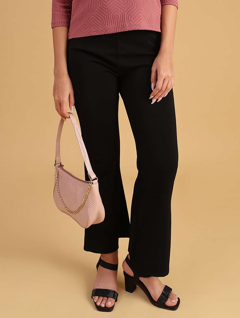 women solid mid rise bootcut trouser - 22080221 -  Standard Image - 1